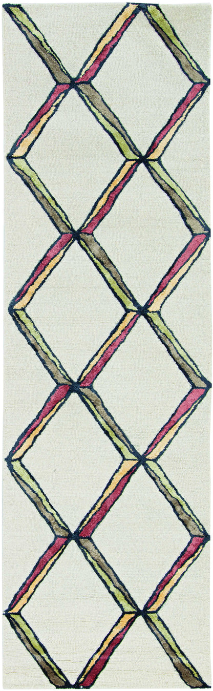 12'X15' Cream Gold Hand Tufted Diamond Pattern Indoor Area Rug