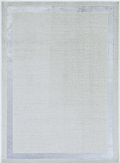 3'X5' Ivory Silver Machine Woven Bordered Indoor Area Rug