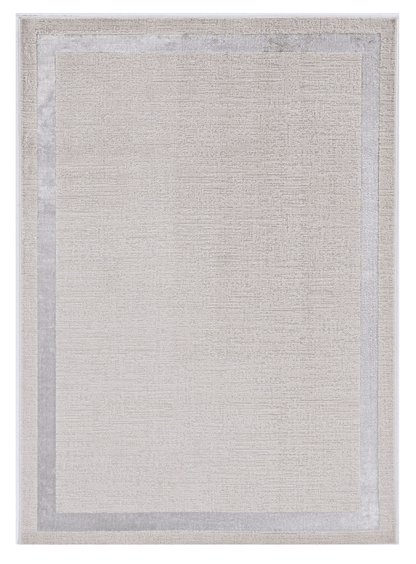 3'X5' Ivory Silver Machine Woven Bordered Indoor Area Rug