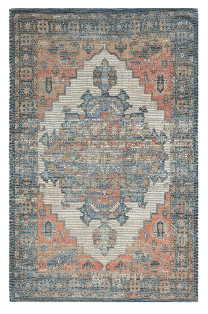 2'X4' Blue Rust Orange Hand Woven Diamond Medallion Indoor Accent Rug