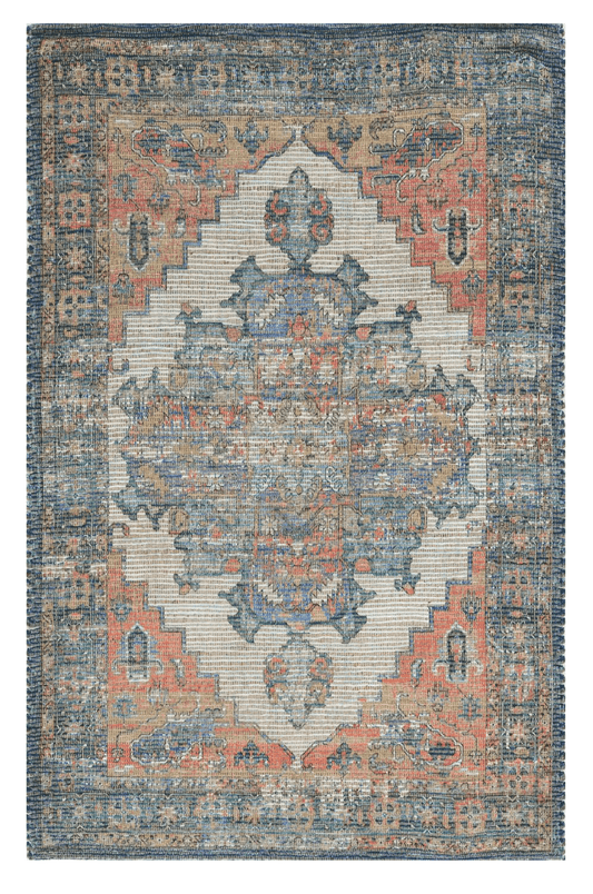 2'X4' Blue Rust Orange Hand Woven Diamond Medallion Indoor Accent Rug