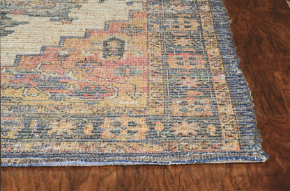 2'X4' Blue Rust Orange Hand Woven Diamond Medallion Indoor Accent Rug