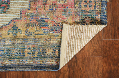 2'X4' Blue Rust Orange Hand Woven Diamond Medallion Indoor Accent Rug