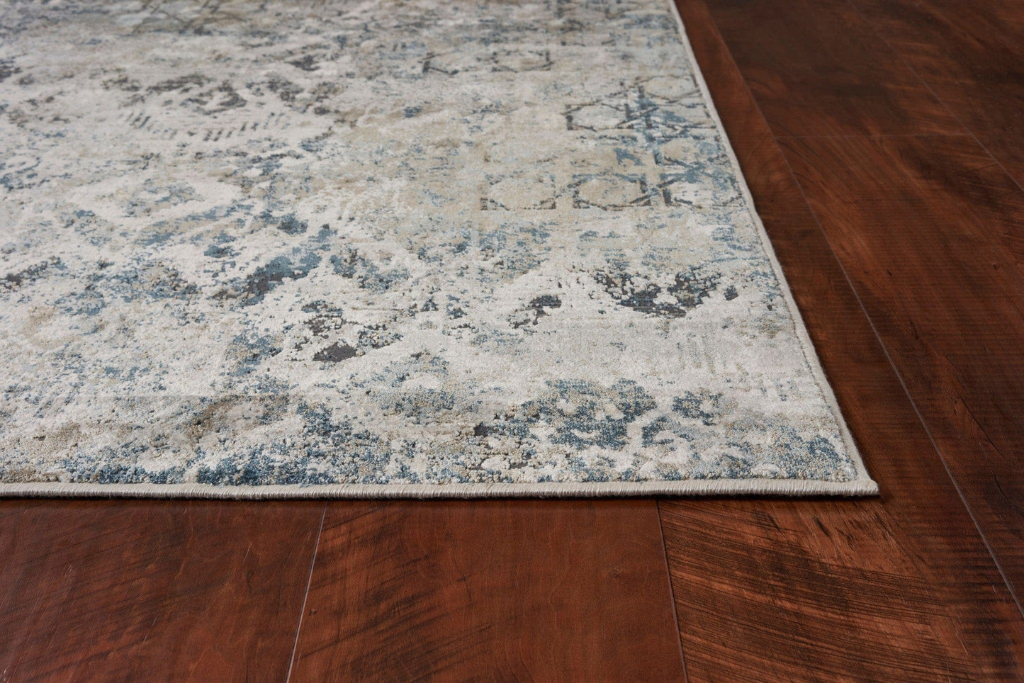 8' Teal Machine Woven Distressed Traditional Indoor Runner Rug