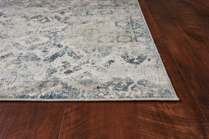 8' Teal Machine Woven Distressed Traditional Indoor Runner Rug