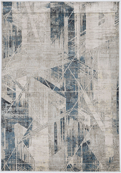 3'X5' Grey Blue Machine Woven Abstract Geometric Indoor Area Rug