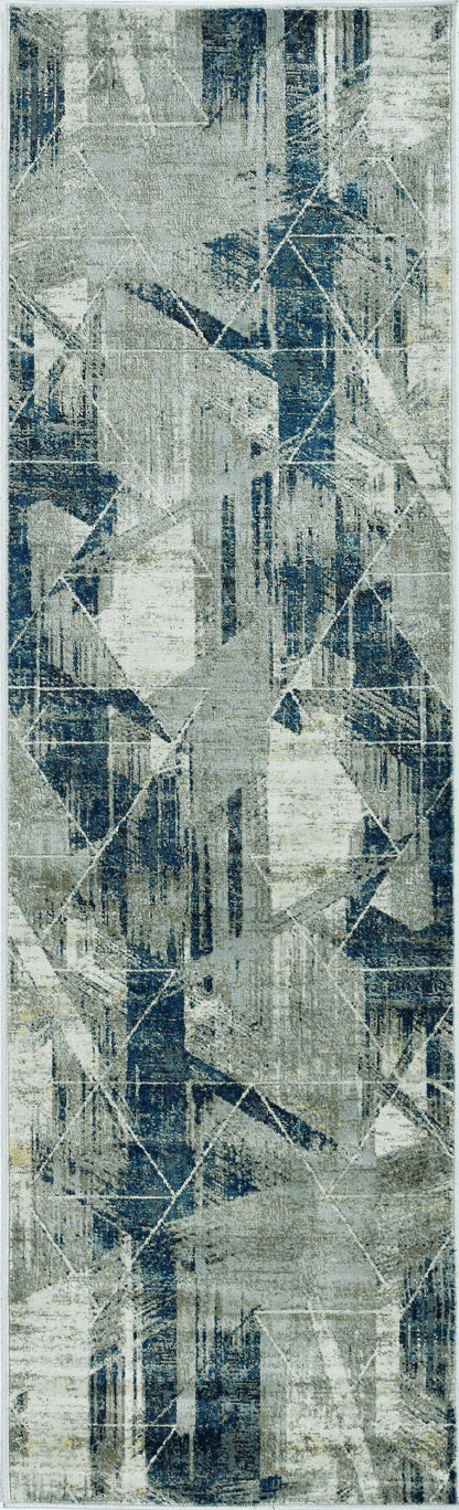 3'X5' Grey Blue Machine Woven Abstract Geometric Indoor Area Rug