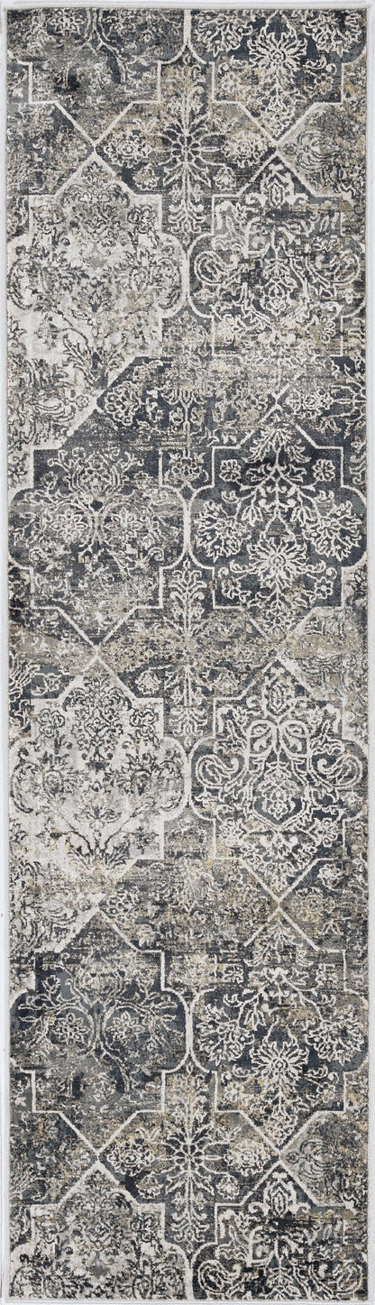 8' Grey Machine Woven Quatrefoil Indoor Runner Rug