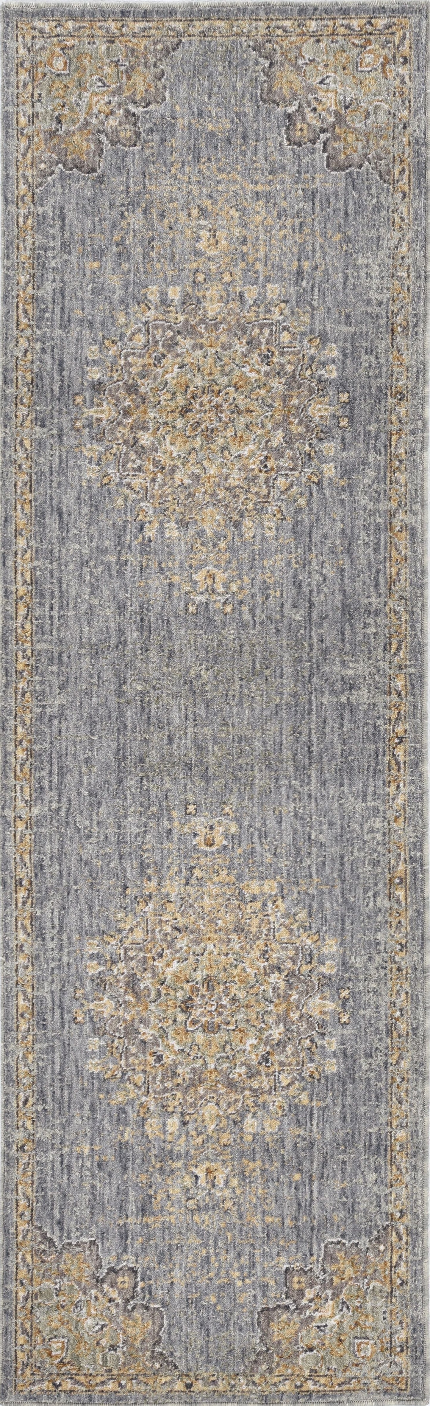 2'X3' Slate Grey Machine Woven Vintage Floral Medallion Indoor Accent Rug