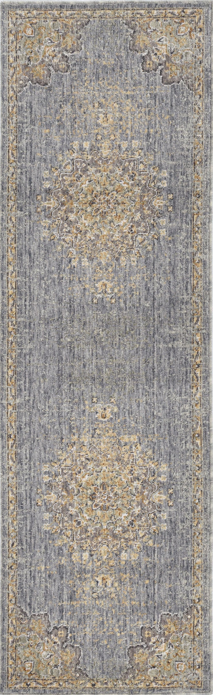 2'X3' Slate Grey Machine Woven Vintage Floral Medallion Indoor Accent Rug