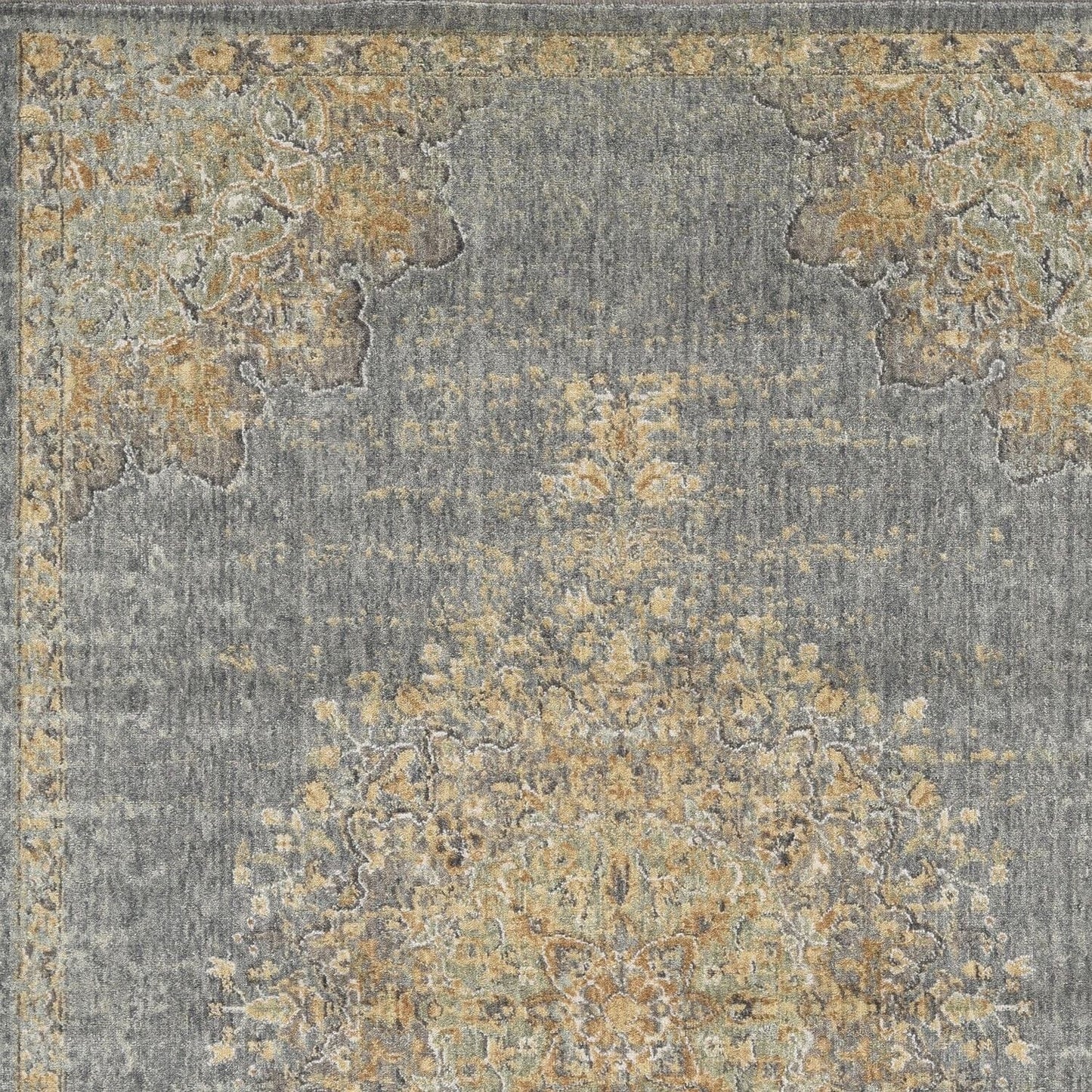 2'X3' Slate Grey Machine Woven Vintage Floral Medallion Indoor Accent Rug