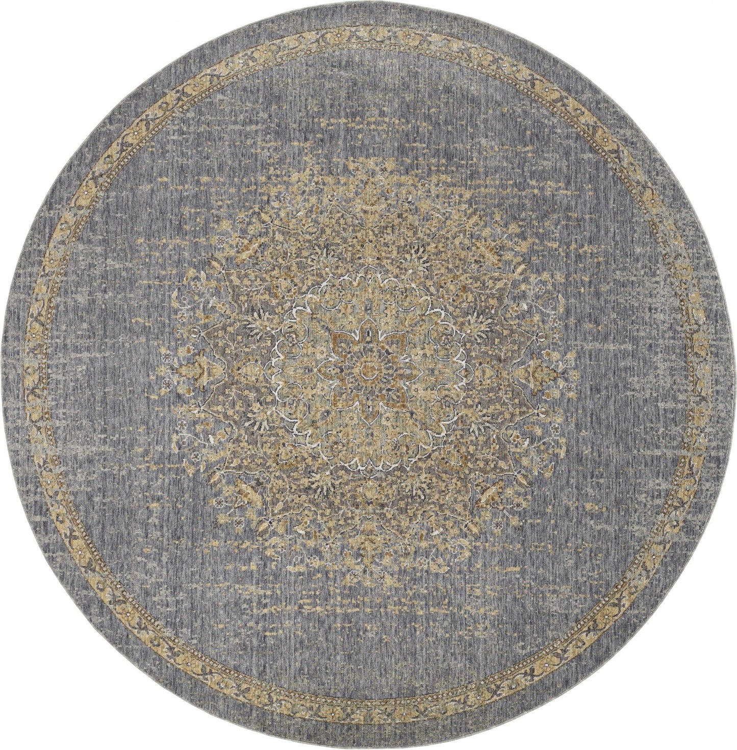 2'X3' Slate Grey Machine Woven Vintage Floral Medallion Indoor Accent Rug