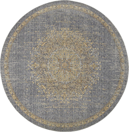 2'X3' Slate Grey Machine Woven Vintage Floral Medallion Indoor Accent Rug