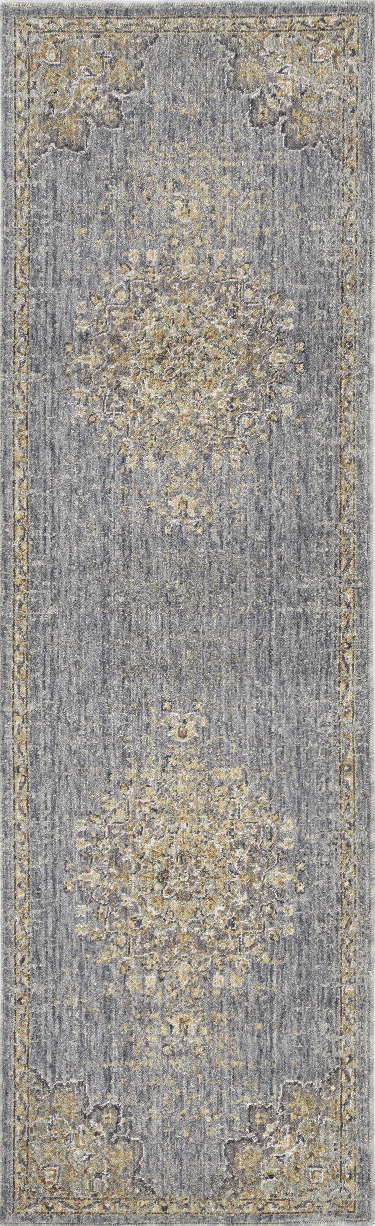 2'X3' Slate Grey Machine Woven Vintage Floral Medallion Indoor Accent Rug