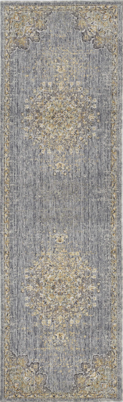 2'X3' Slate Grey Machine Woven Vintage Floral Medallion Indoor Accent Rug