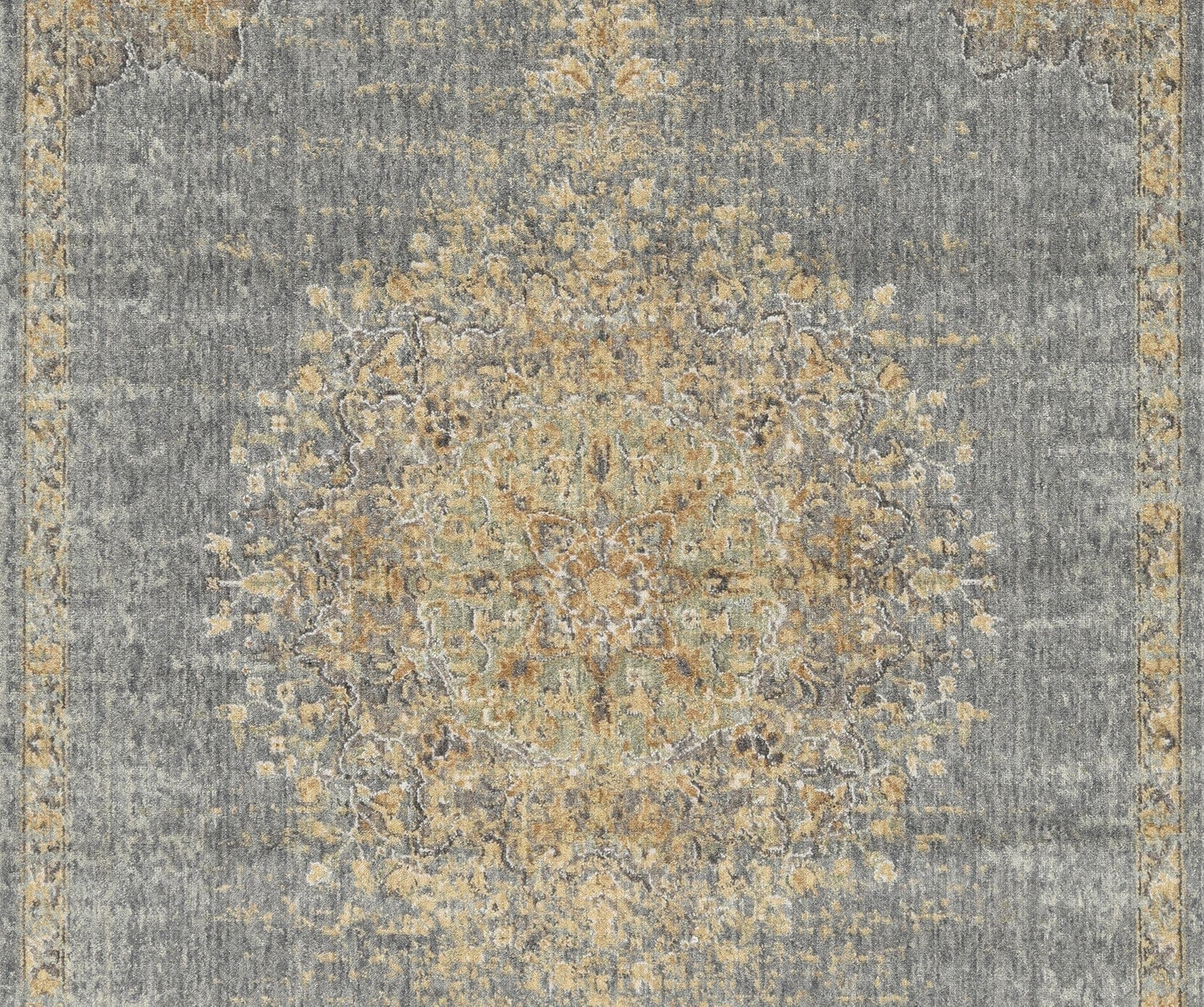 2'X3' Slate Grey Machine Woven Vintage Floral Medallion Indoor Accent Rug