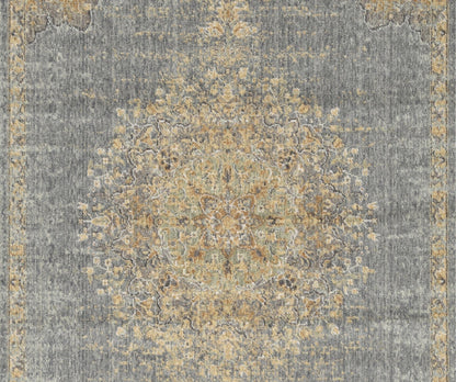 2'X3' Slate Grey Machine Woven Vintage Floral Medallion Indoor Accent Rug