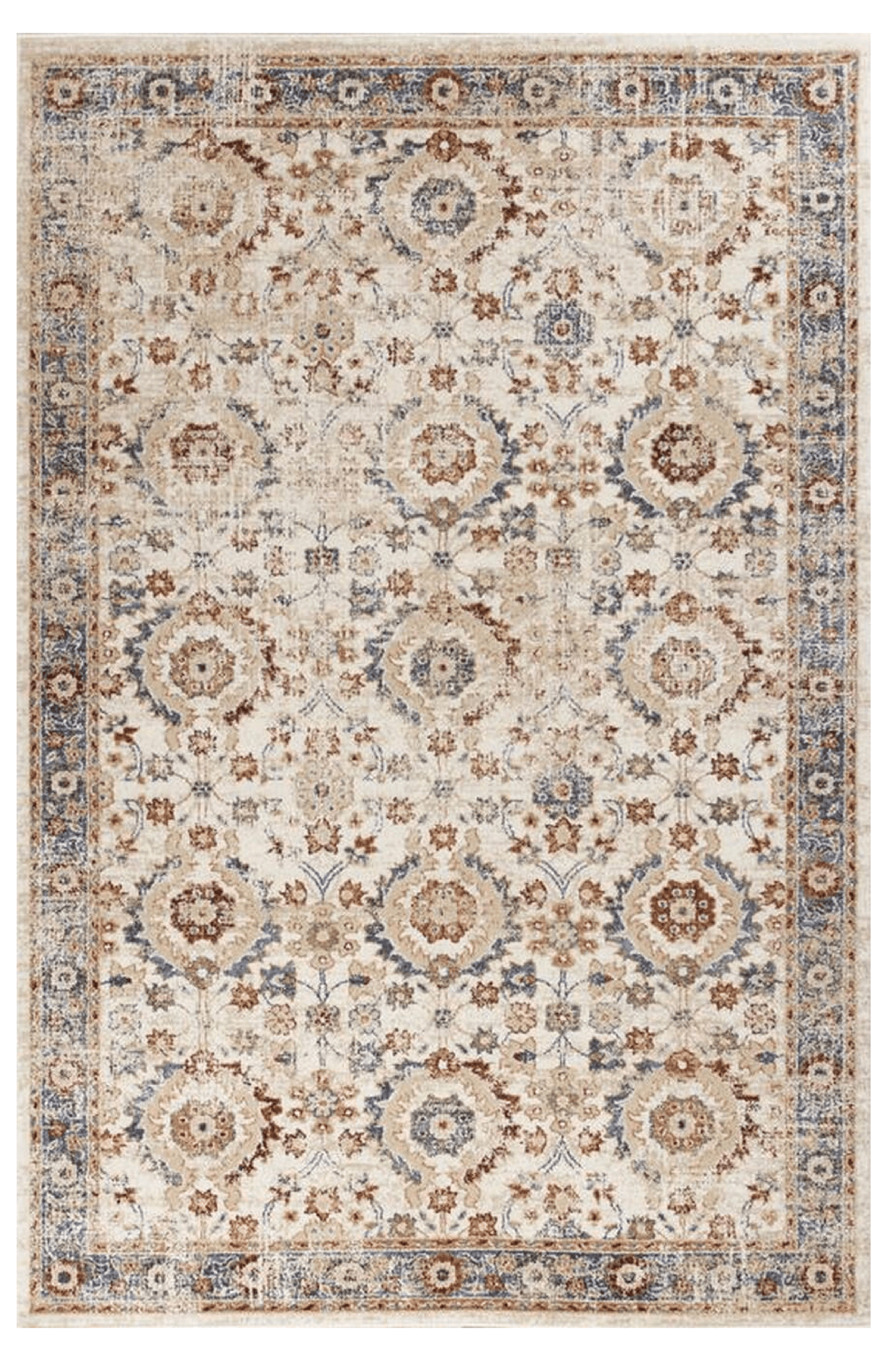 5' X 8' Ivory And Blue Floral Vines Area Rug