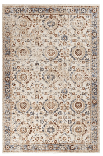 5' X 8' Ivory And Blue Floral Vines Area Rug
