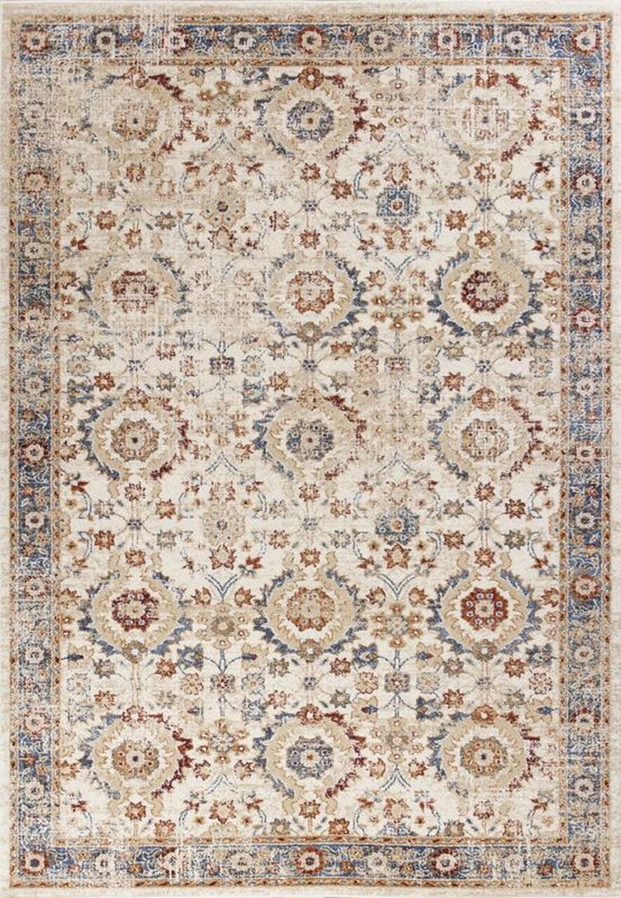 5' X 8' Ivory And Blue Floral Vines Area Rug