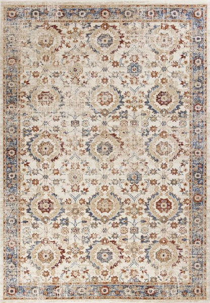5' X 8' Ivory And Blue Floral Vines Area Rug