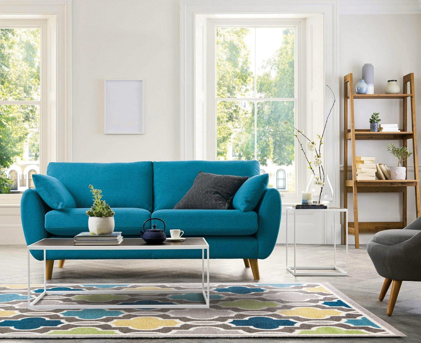 2' X 7' Modern Gray With Pops Of Color Area Rug