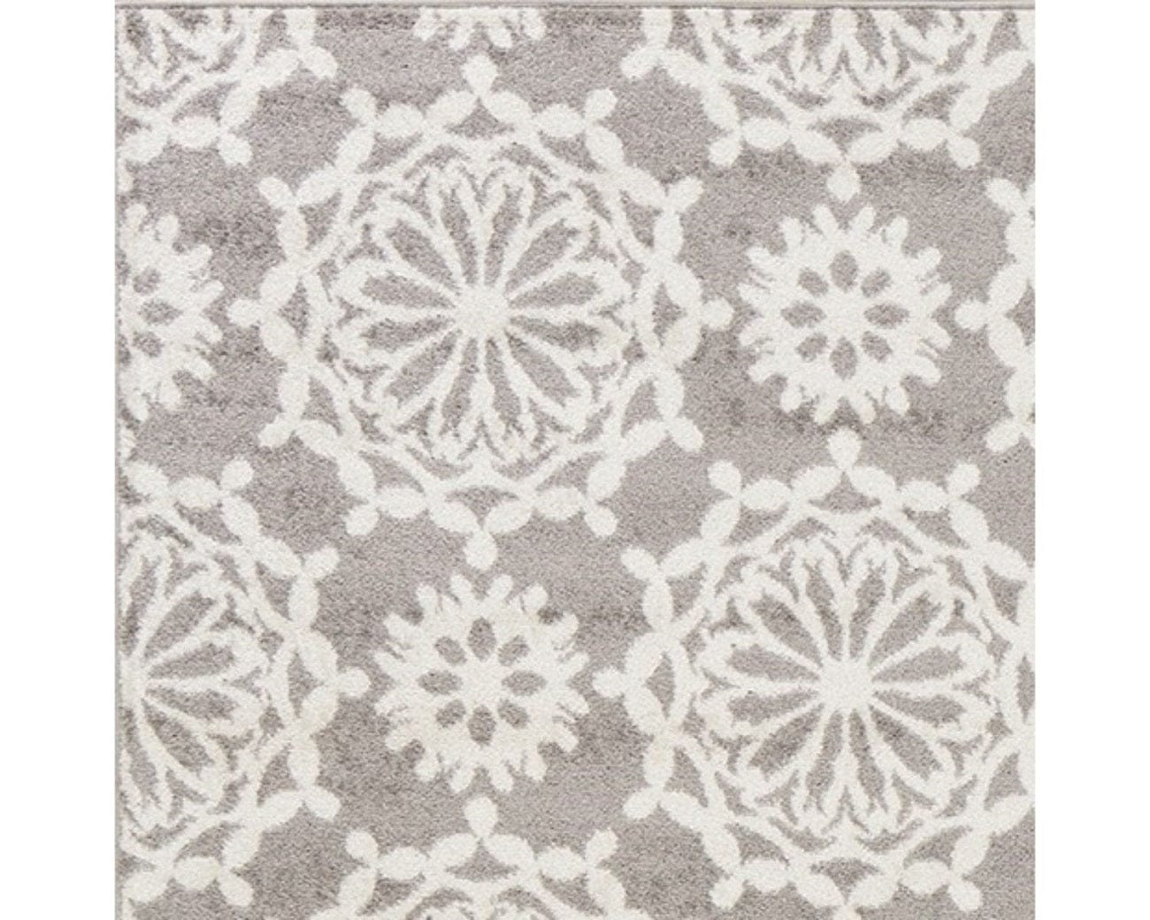 7' Grey Ivory Machine Woven Floral Indoor Runner Rug