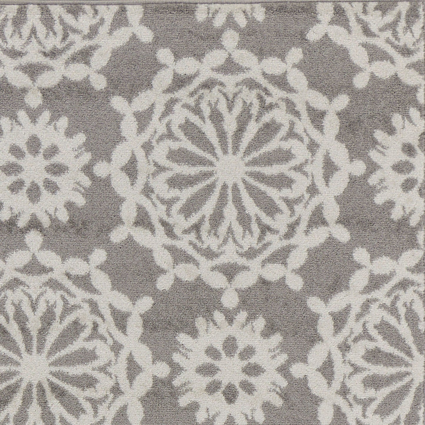 7' Grey Ivory Machine Woven Floral Indoor Runner Rug