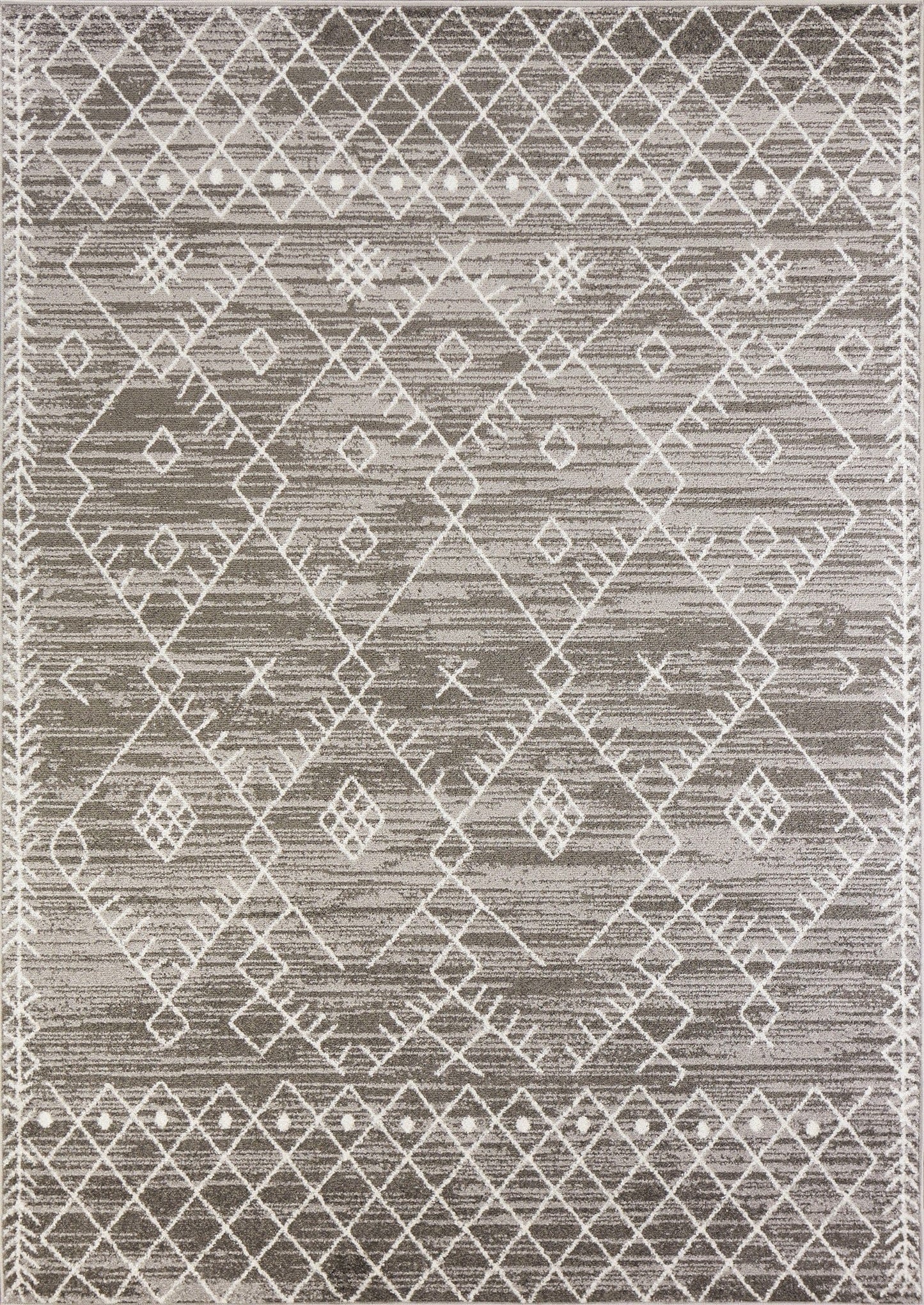 2' X 7' Gray And White Boho Geo Area Rug