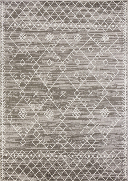 2' X 7' Gray And White Boho Geo Area Rug