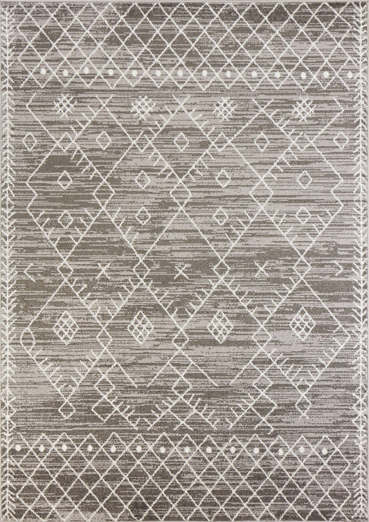 2' X 7' Gray And White Boho Geo Area Rug