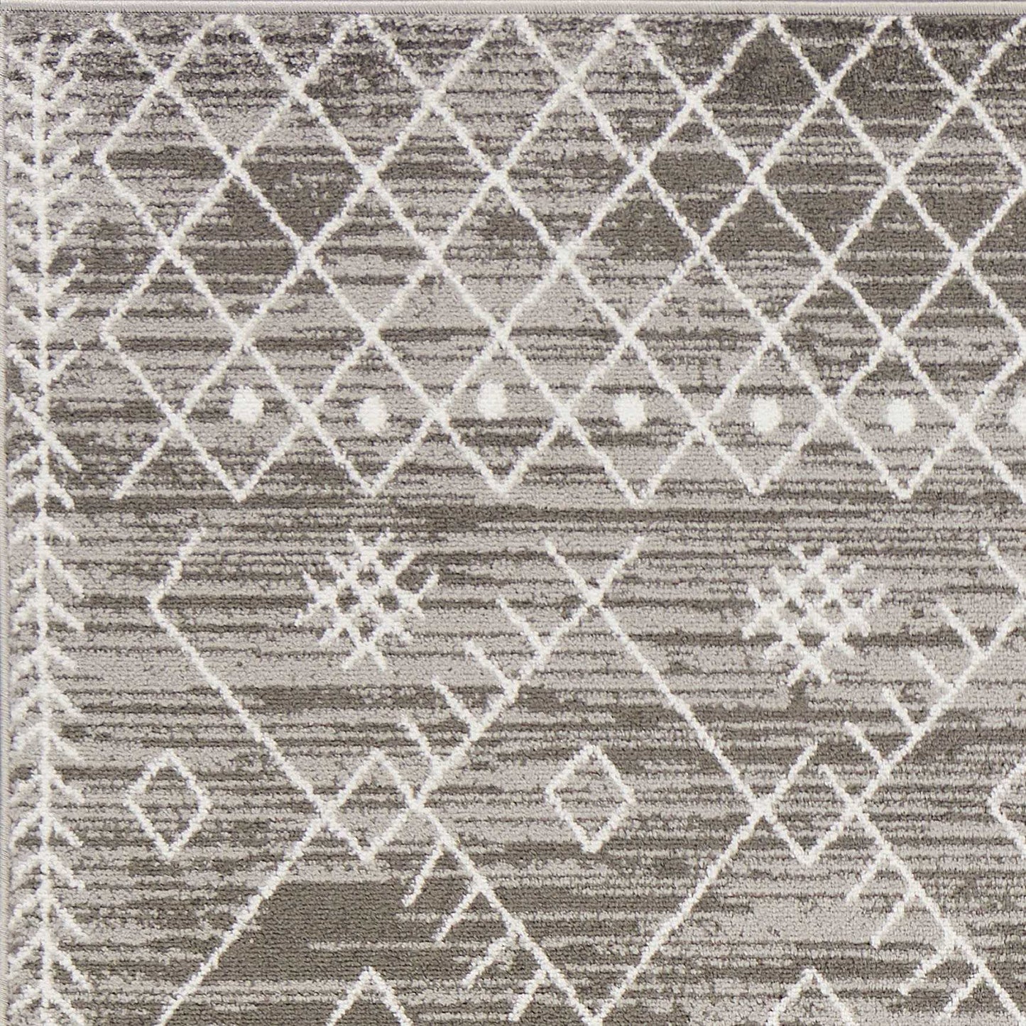 2' X 7' Gray And White Boho Geo Area Rug