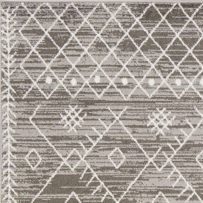 2' X 7' Gray And White Boho Geo Area Rug
