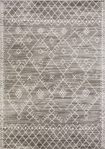 2' X 7' Gray And White Boho Geo Area Rug