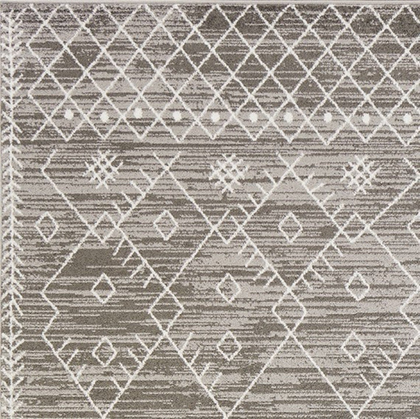 2' X 7' Gray And White Boho Geo Area Rug