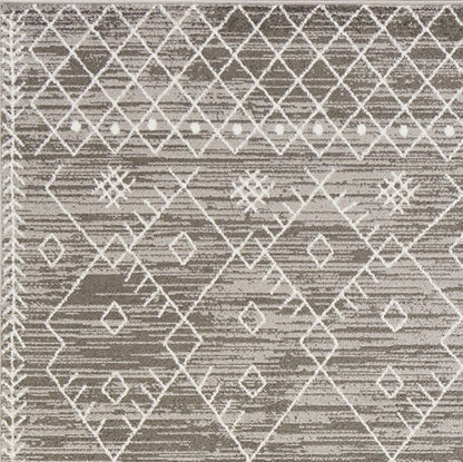 2' X 7' Gray And White Boho Geo Area Rug