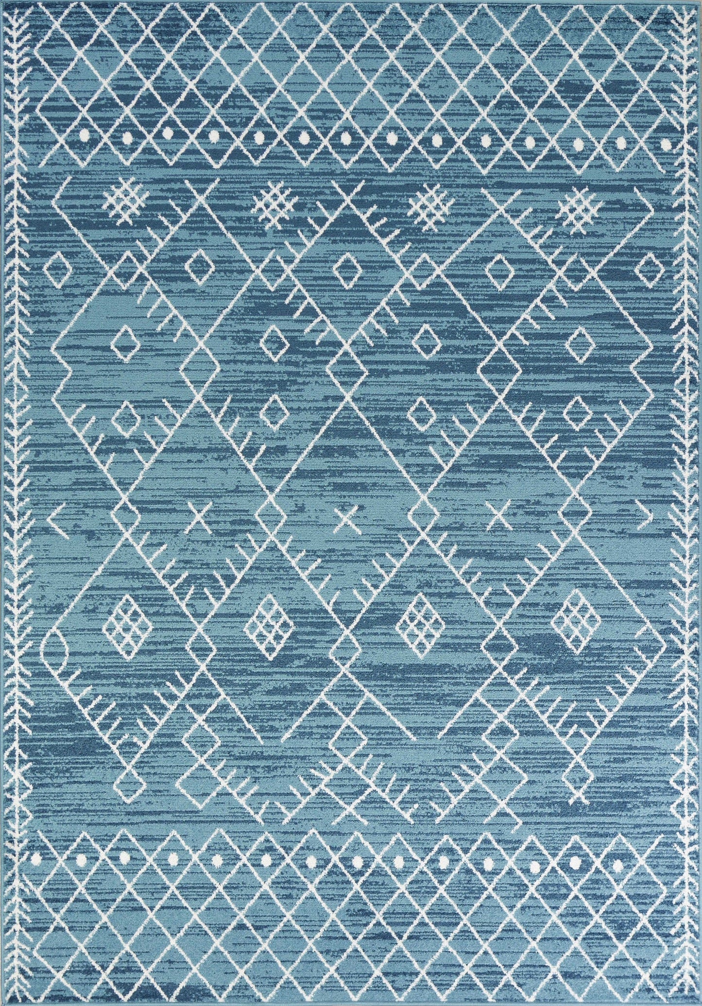 7' Ocean Blue Machine Woven Geometric Tribal Indoor Runner Rug