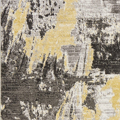 7' Grey Machine Woven Watercolor Splash Indoor Runner Rug