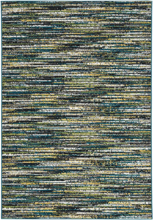 7' Grey Teal Machine Woven Solid Striation Indoor Runner Rug