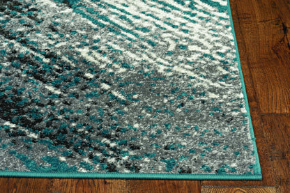 7' Grey Blue Machine Woven Abstract Brushstroke Indoor Runner Rug