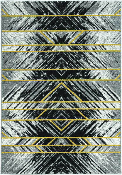 5'X8' Grey Machine Woven Geometrical Indoor Area Rug