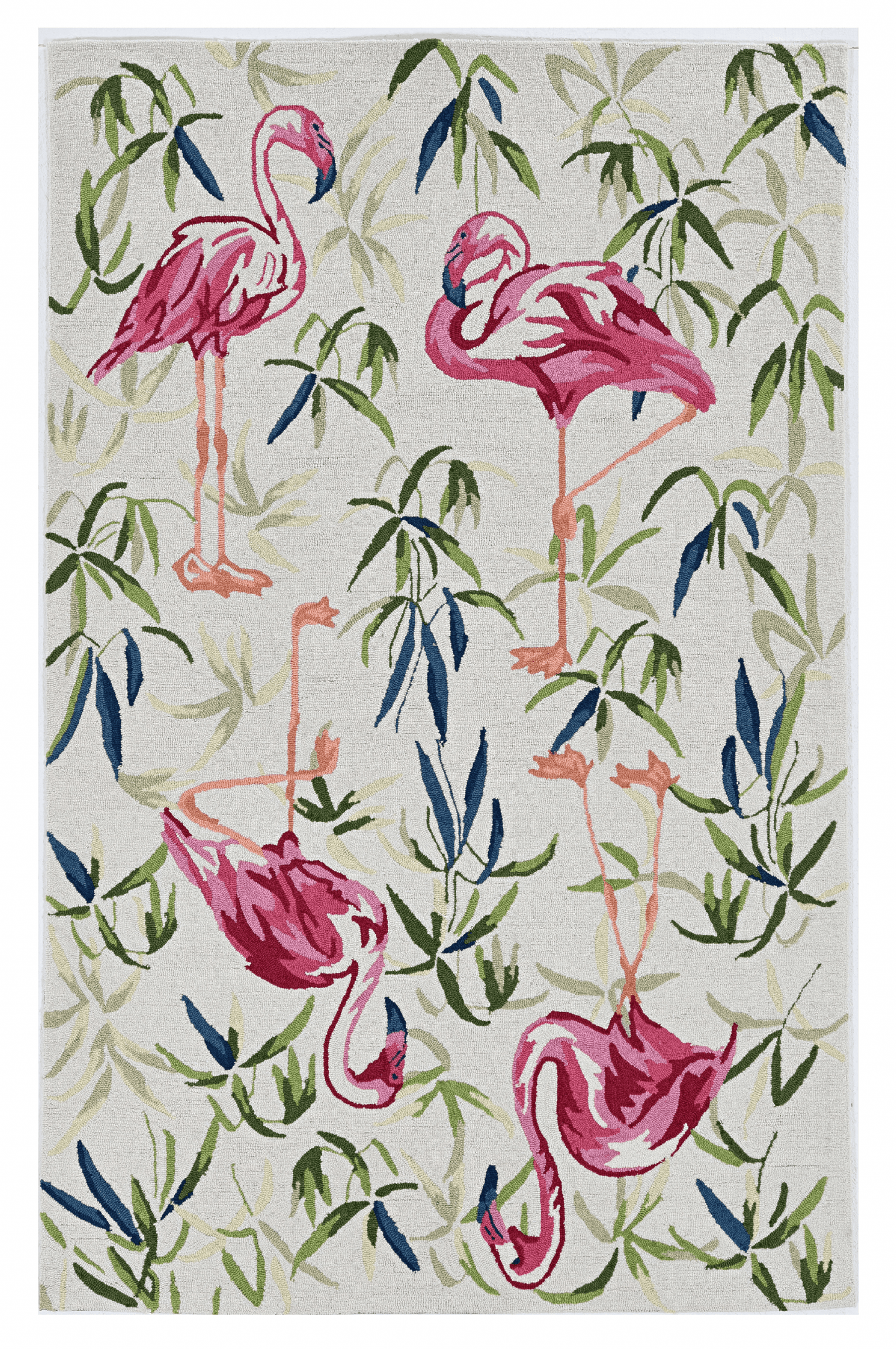 7' Ivory Pink Hand Hooked Flamingo Indoor Runner Rug