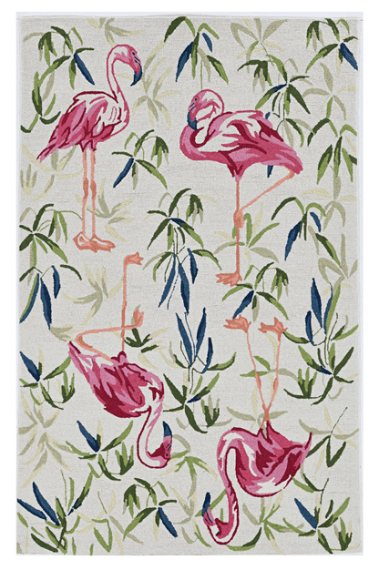 7' Ivory Pink Hand Hooked Flamingo Indoor Runner Rug