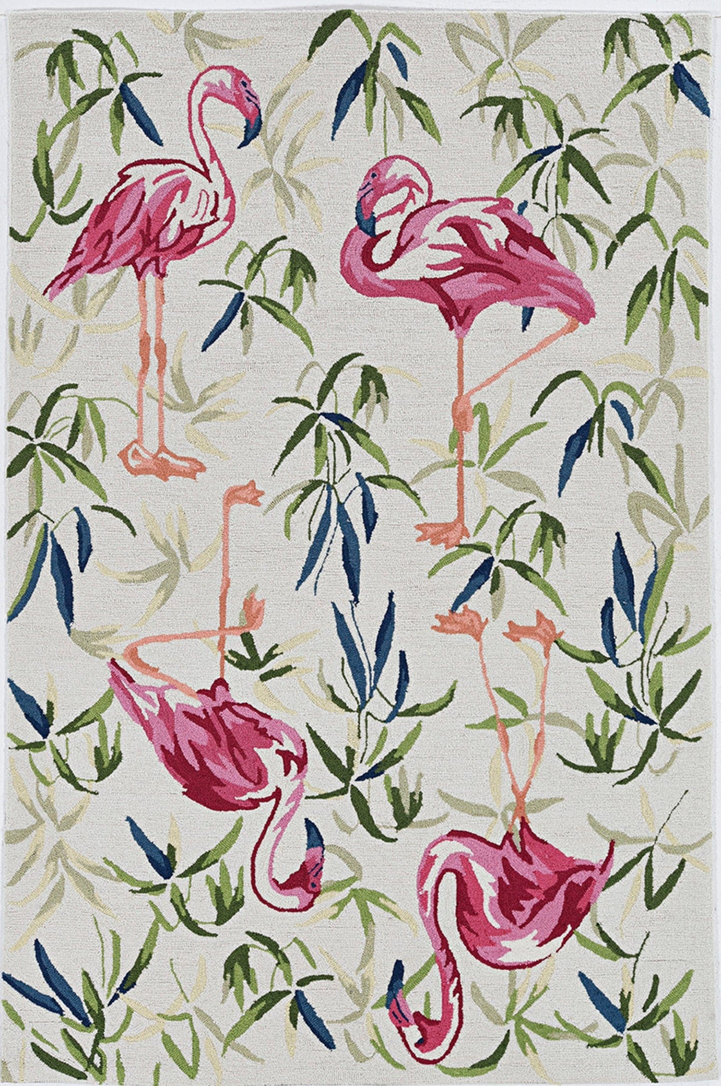 7' Ivory Pink Hand Hooked Flamingo Indoor Runner Rug