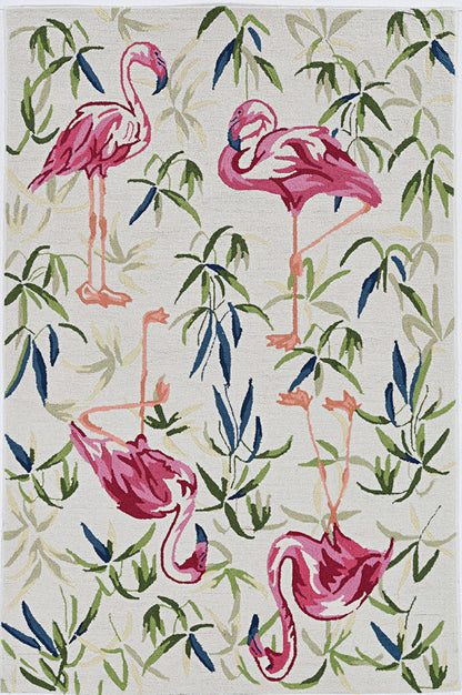 7' Ivory Pink Hand Hooked Flamingo Indoor Runner Rug