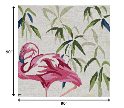7' Ivory Pink Hand Hooked Flamingo Indoor Runner Rug