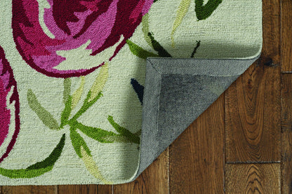 7' Ivory Pink Hand Hooked Flamingo Indoor Runner Rug