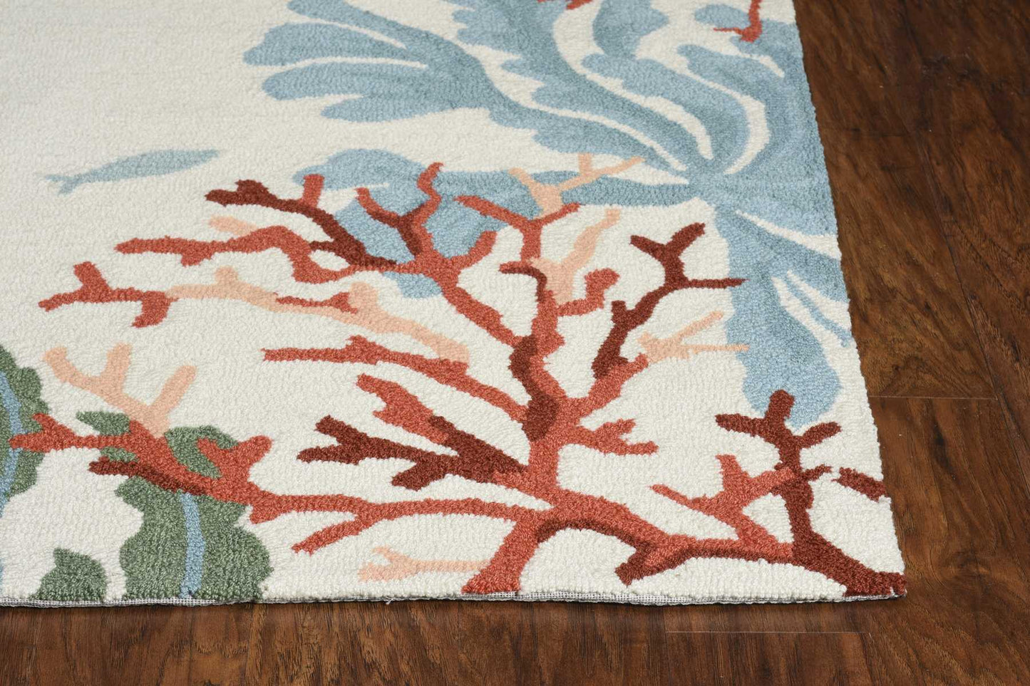 2'X3' Ivory Hand Hooked Bordered Coral Reef Indoor Accent Rug