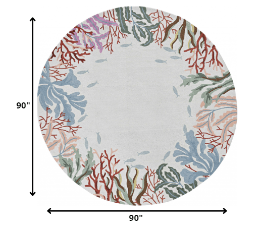 2'X3' Ivory Hand Hooked Bordered Coral Reef Indoor Accent Rug