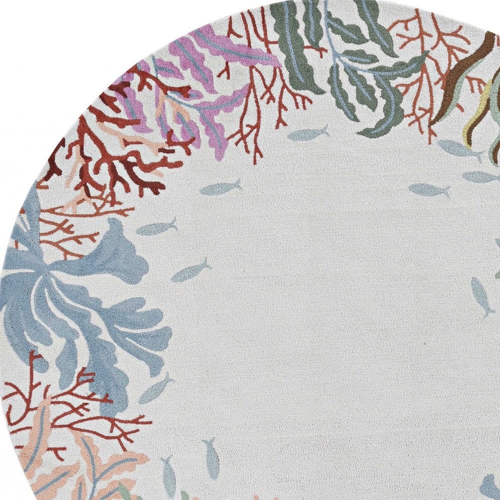 2'X3' Ivory Hand Hooked Bordered Coral Reef Indoor Accent Rug